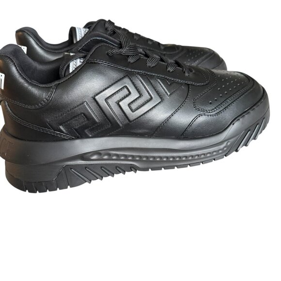 Versace 1008124, Mens Greca Black Leather Low Top Logo Sneakers EU 40, 45.5, 46 - Picture 10 of 13